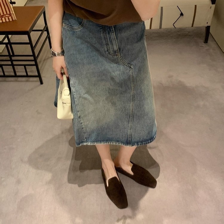 现货~葡萄妈同款 小众斜切方头极简风一脚蹬百搭通勤乐福鞋女春夏|undefined