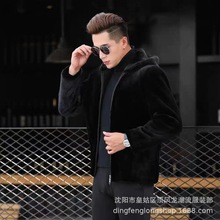 男款经典夹克休闲风帽领纯色时尚仿皮草大衣男装外套商务休闲商务