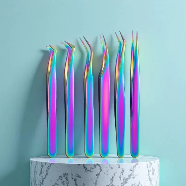 Colored Titanium Tweezers, False Eyelash Tweezers, Eyelash Beauty Gold Feather Eyelash Curler, Colored Titanium Eyelash Tweezers Set, Eagle Beak Tweezers