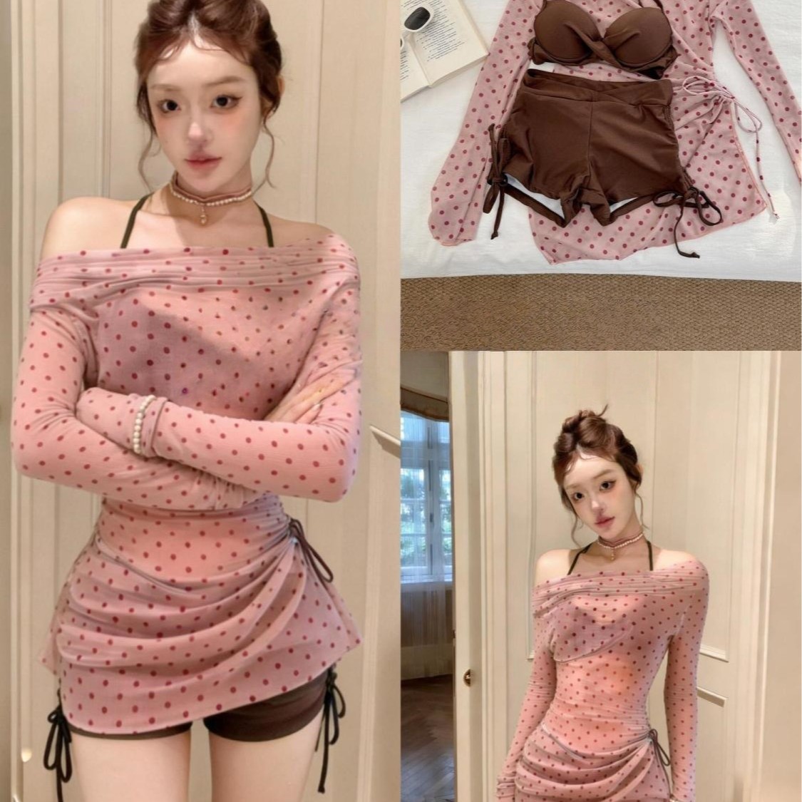 2026 New Polka Dot Bikini Retro High-End Sexy Slightly Plus-Size Three-Piece Set for Hot Spring Vacation Swimwear for Women