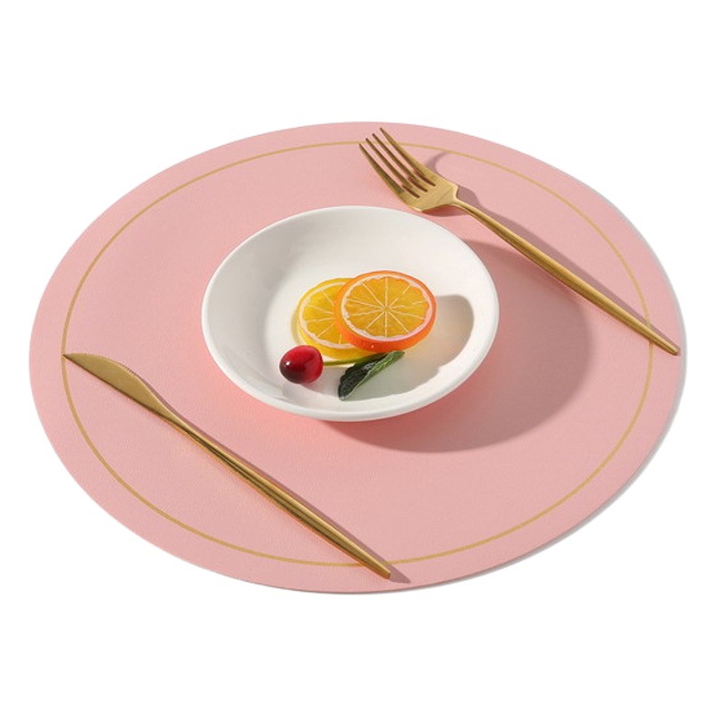 En stock redondo grande de cuero occidental comida estera impermeable y a prueba de aceite aislamiento del hogar estera de mesa de hotel de PVC estera tazón al por mayor