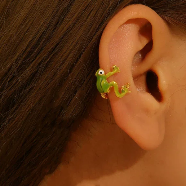 European and American Style New Frog Earrings for Women, Cross-Border Personalized Cute Animal Ear Studs, Retro Non-Pierced Ear Clips Wholesale