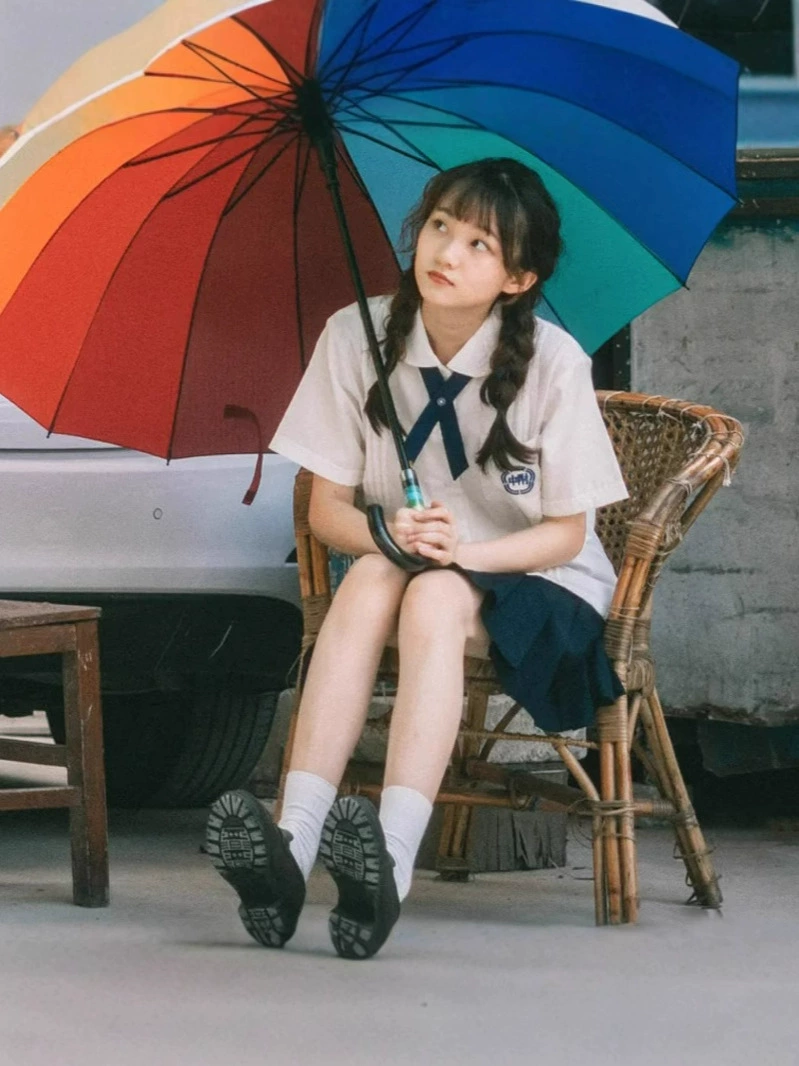 Uniform, shirt, student pleated skirt, set, long-sleeve, brace, with embroidery