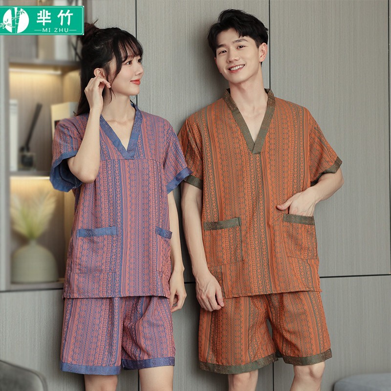 Mi Zhu Khan Steaming Clothing Female Couple's Ear-picking Men's Large Size Foot Massage Bath Bathrobe Home Pajamas