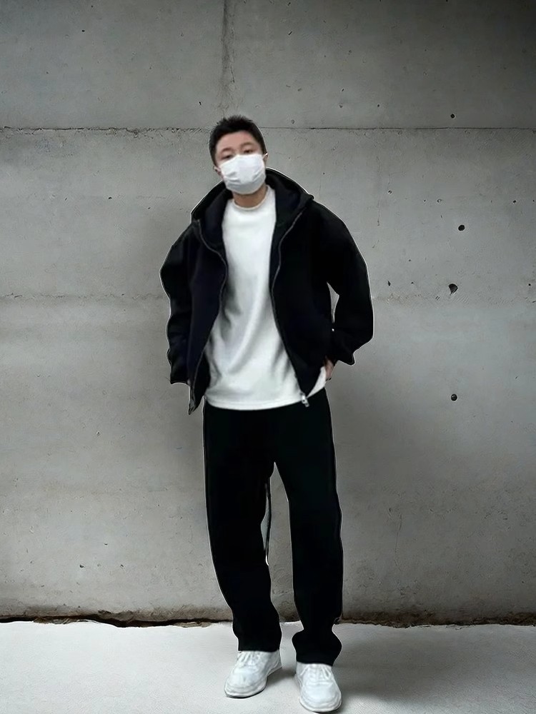 American High Street JACK suéter con capucha pesado para hombre, versión de otoño e invierno, chaqueta corta con cremallera de color sólido de base suelta