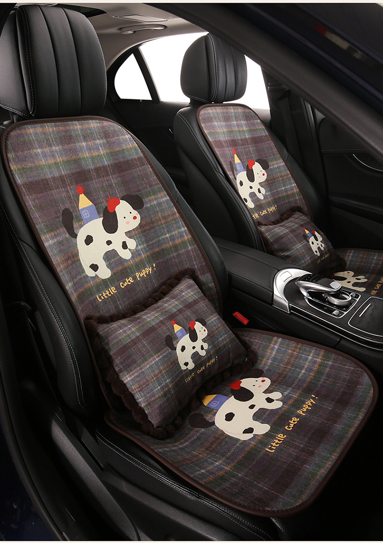 Blue and Gray Crayon Dog Car Seat Cushion, Suitable for All Seasons, Breathable and Non-Slip in Summer, Cartoon Cute Seven-Piece Set
