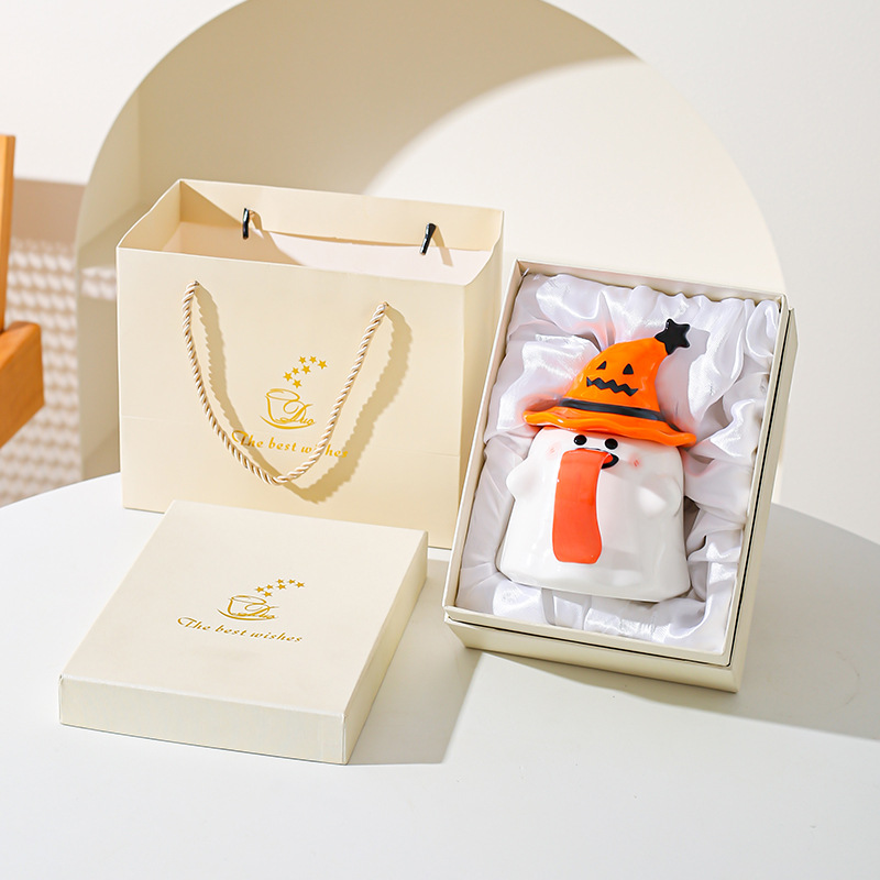 Taza fantasma extraña con tapa de marca taza de cerámica regalo de Halloween taza de café de oficina de alto valor