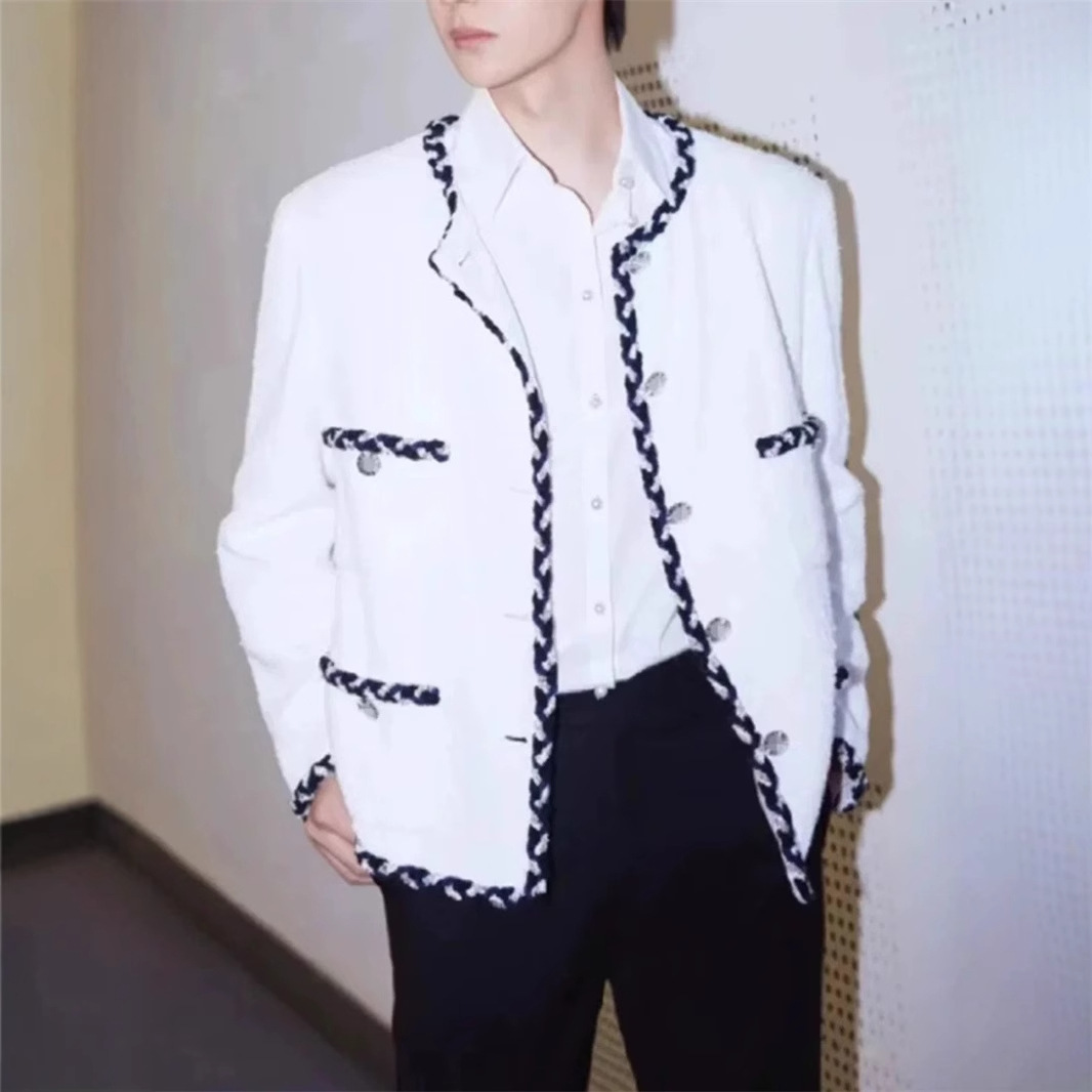 24 autumn and winter new in stock xiangjia fashion contrast color temperament commuter versatile tweed coat women