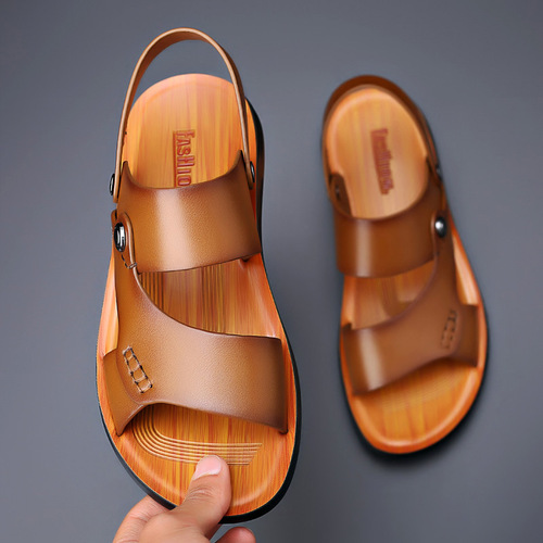 Men's sandals summer new breathable casual youth trendy beach shoes non-slip open toe dual-purpose leather sandals and slippers