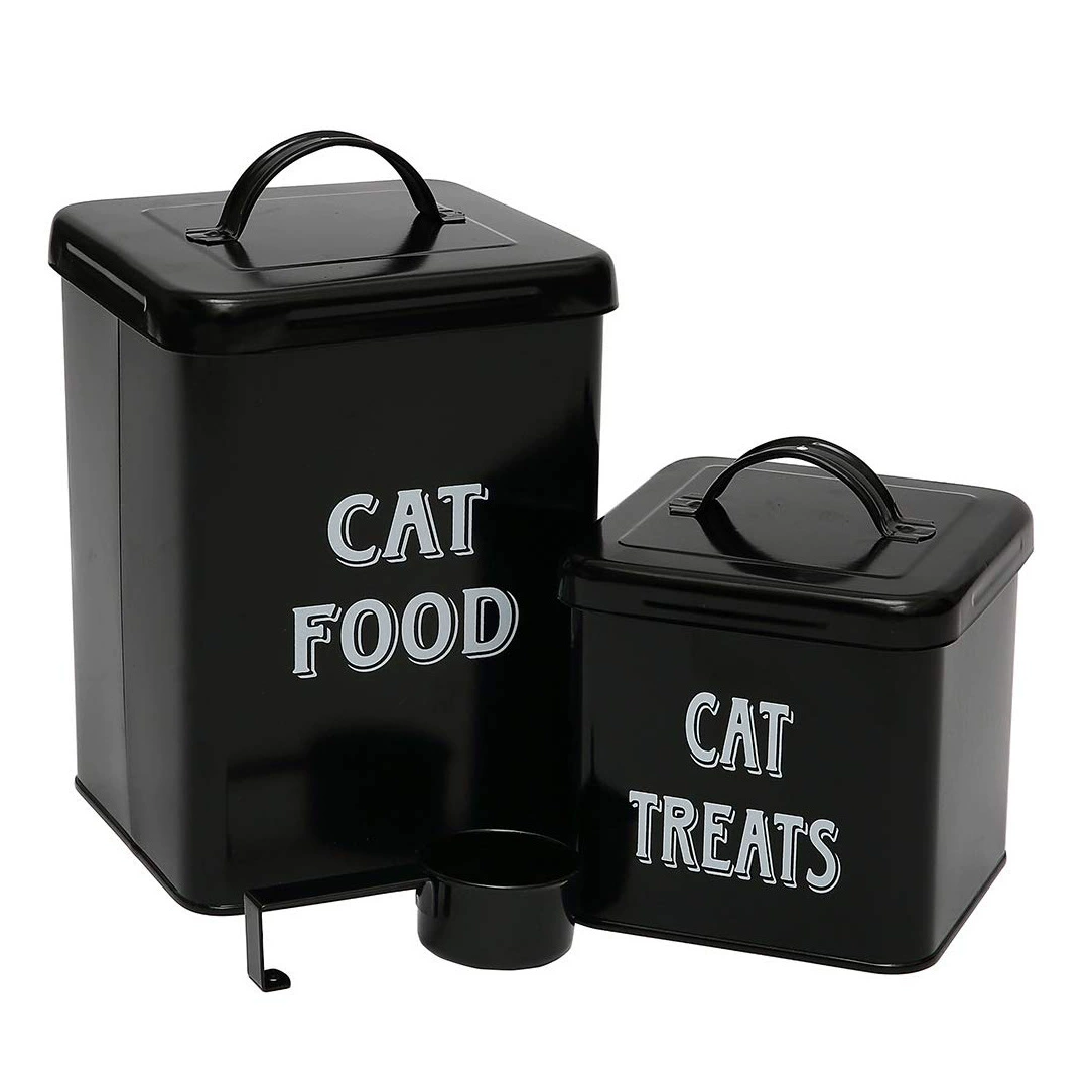 Трансграничная электронная коммерция, Горячая продажа, изготовленный на заказ жестяной резервуар для хранения корма для собак, Круглый с крышкой и ложкой, резервуар для корма для собак