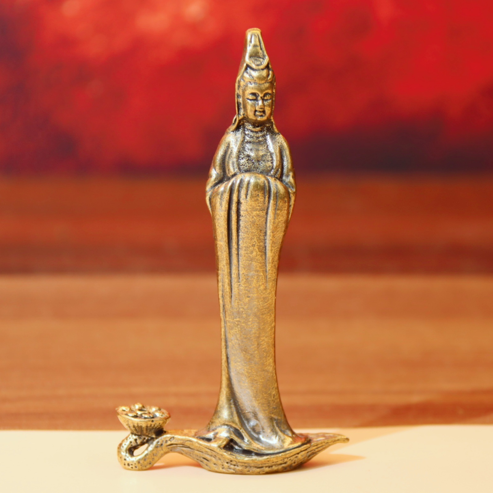 黄铜供佛香插观音菩萨摆件实心观世音佛像批发纯铜桌面金属工艺品