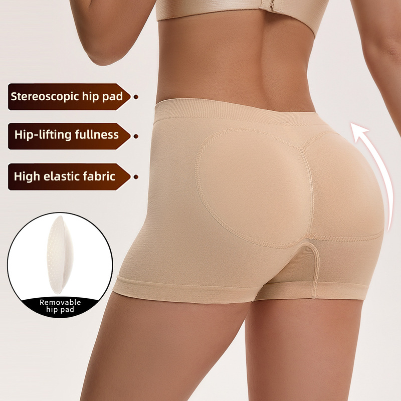 Cross-Border Hip-Lifting Plus-Size Women's Boxer Briefs with Fake Butt Pads, Mid-Waist Butt-Lifting Pants, Peach Butt Enhancement Shapewear