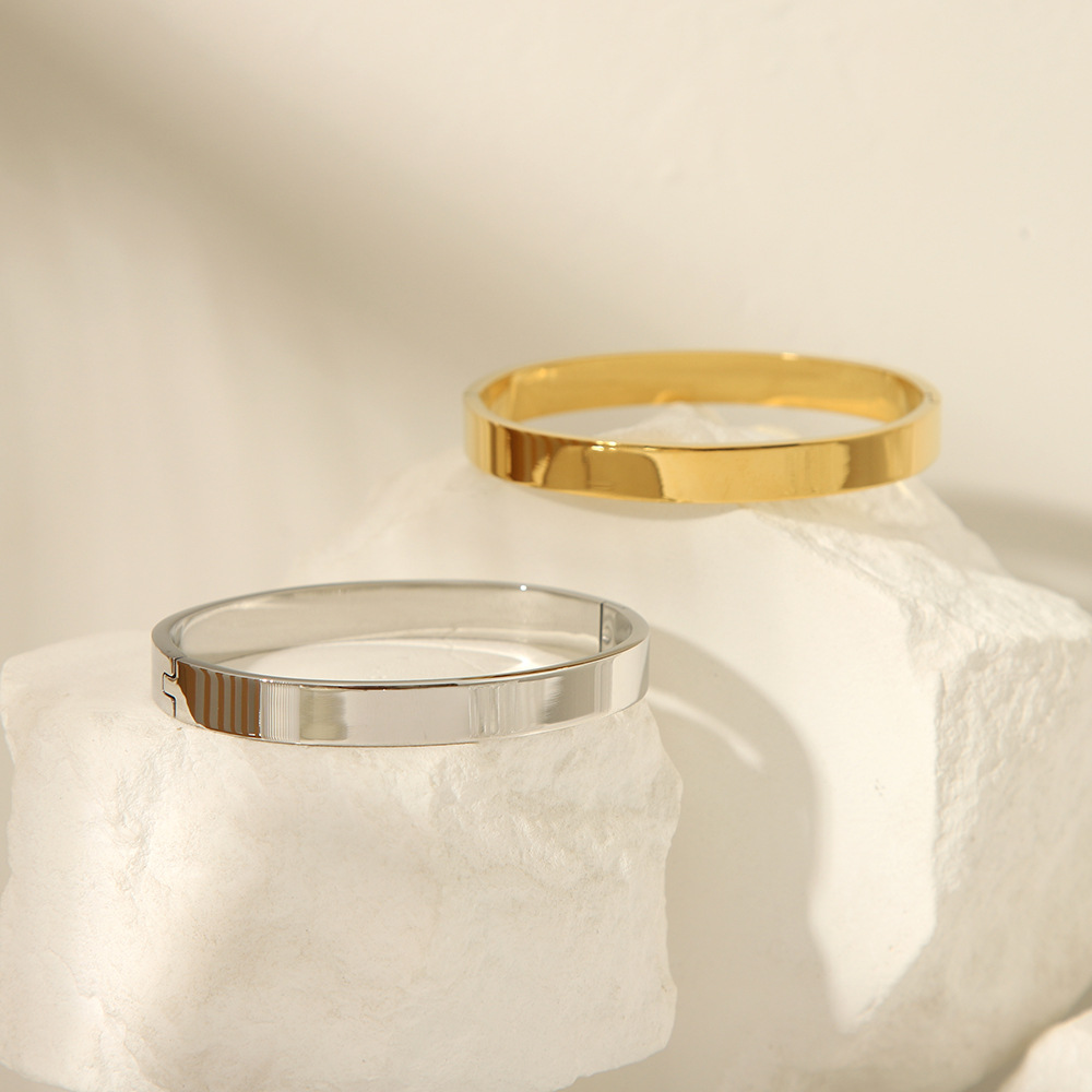 Anillo liso de superficie ancha de 8mm, acero inoxidable simple, horno de 18K, oro real, todo fósforo, pulsera ligera de lujo para mujer, pulsera, joyería