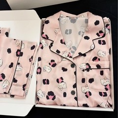 凯蒂猫豹纹款冰丝睡衣女2025新款春秋季长袖甜美少女家居服套装潮