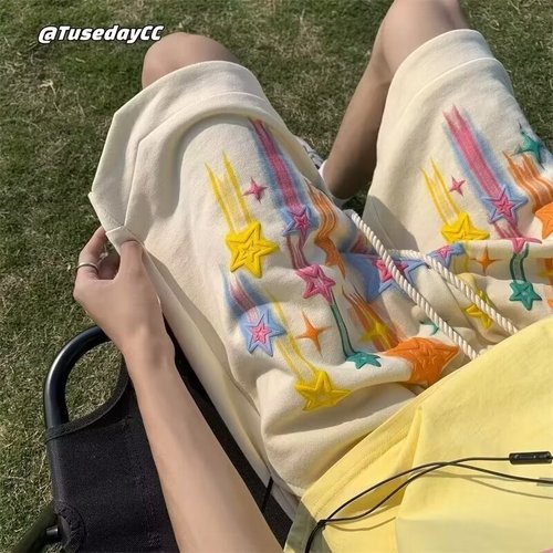 Summer casual men's fashion brand Ins loose casual trendy outerwear mid-pants versatile Korean style five-pocket pants