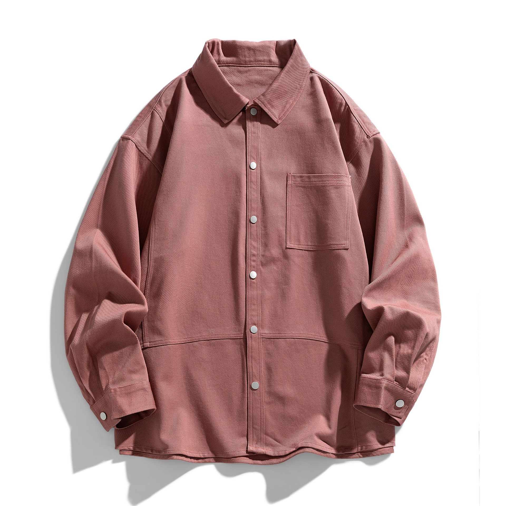 Minimalist solid color pocket long sleeved shirt 2024 new product washed cotton button jacket for men_voghion.com