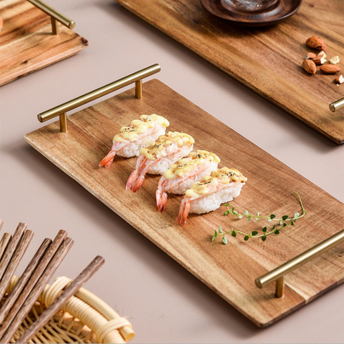 Nordic wooden tray home coffee dessert plate creative tea ceremony ornaments acacia wood handle steak sushi plate