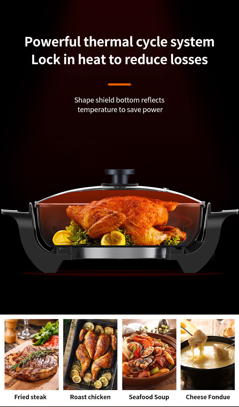 Piiriülene majapidamises kasutatav multifunktsionaalne elektriline kuumpott, keedu- ja praepott, kandiline pott, USA standardne 110 V elektriline kuumpott, elektriline keedupott_voghion.com