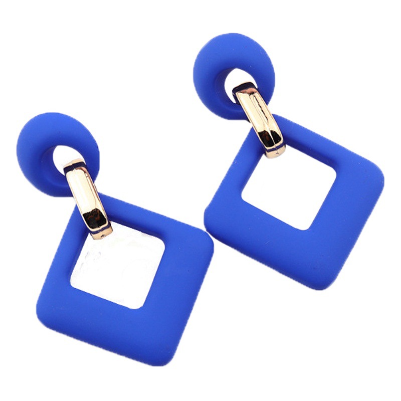 Douyin Popular Acrylic Splicing Earrings, Sapphire Blue and Black Feel Lacquered Round Rhombus Earrings, Earrings for Women