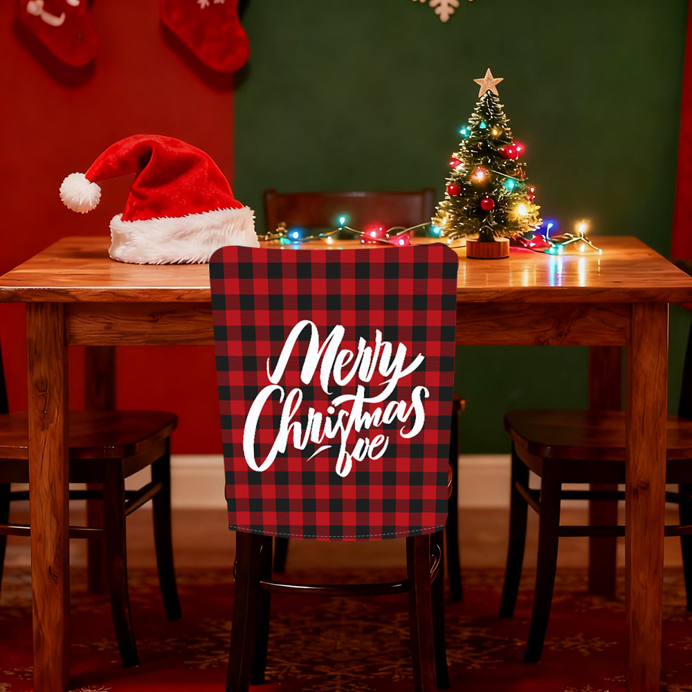 Nuevo patrón de cuadrícula de silla de decoración de Navidad respaldo de silla de atmósfera de vacaciones cubierta de polvo doméstica