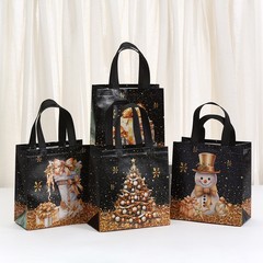新しいクリスマスブラックカラープリントハンドバッグ不織布ショッピングバッグホリデーギフトギフト包装袋卸売