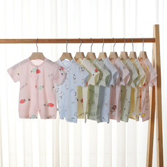 Baby Short Sleeve Romper Summer Lightweight Air Conditioning Suit for Boys and Girls, Newborn Infants, Boneless Glacier Cotton, Climbing Suit