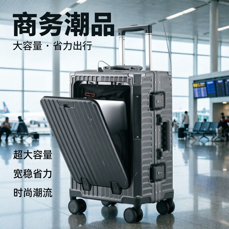 Cross-Border Multifunctional Front-Opening 20inch Inch Carry-On Aluminum Frame Suitcase, Durable 24-Inch Silent Spinner Travel Luggage Cross-Border Multifunctional Front-Opening 20inch Inch Carry-On Aluminum Frame Suitcase, Durable 24-Inch Silent Spinner Travel Luggage
