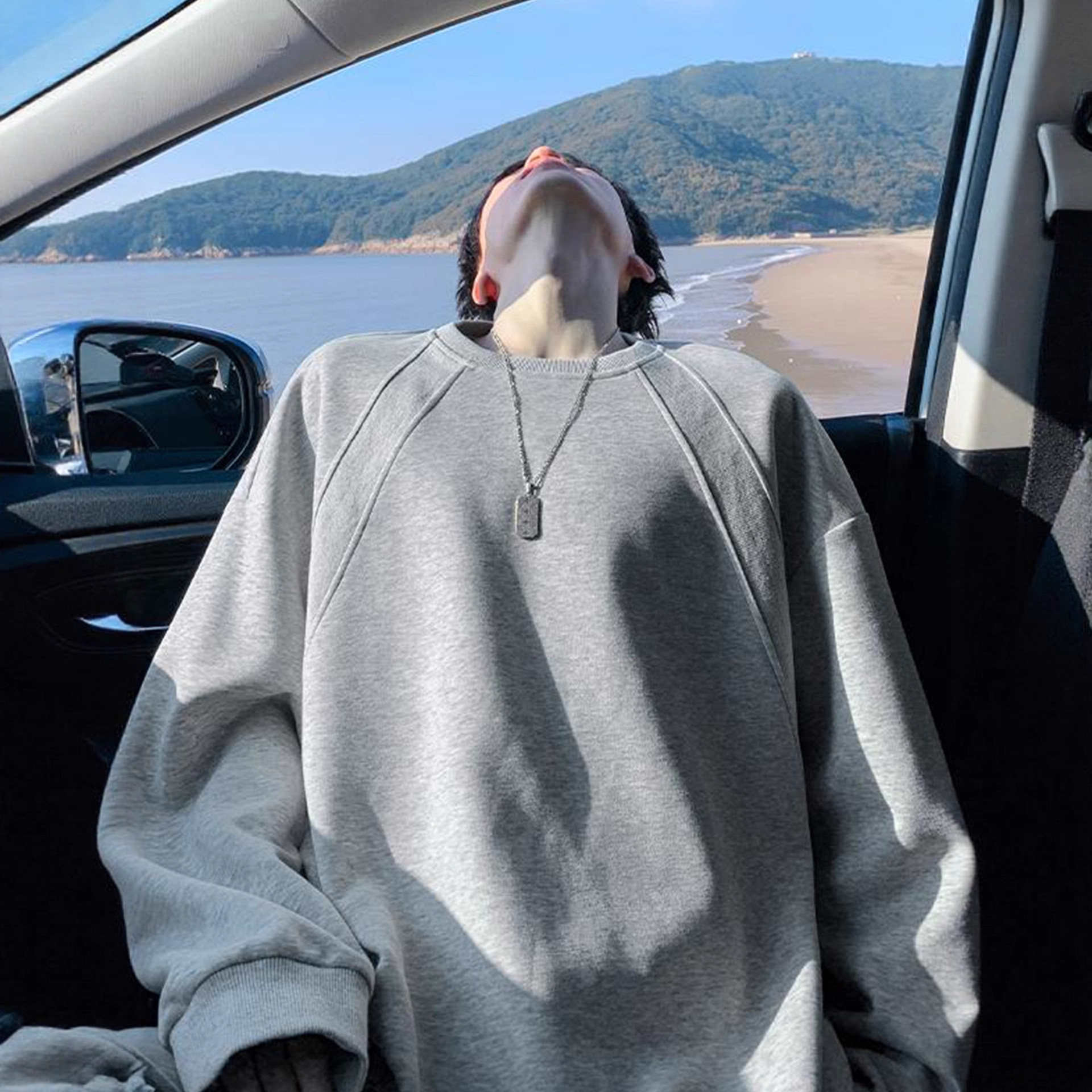重磅boxy版型卫衣男春秋潮牌美式圆领衣服宽松潮流高级感正肩外套