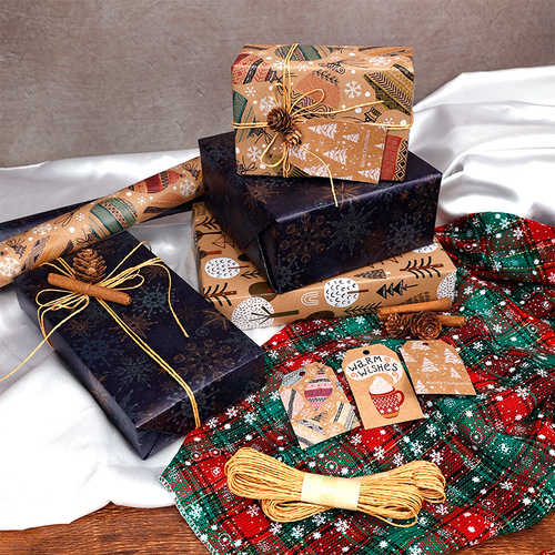Cross-border Amazon exclusive new retro Christmas kraft paper wrapping paper Christmas gift wrapping paper DIY kit 