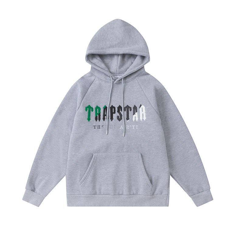 Trapstarタオル刺繍とベルベットの帽子付きガードルのジッパー付きズボンのカジュアルセット|undefined
