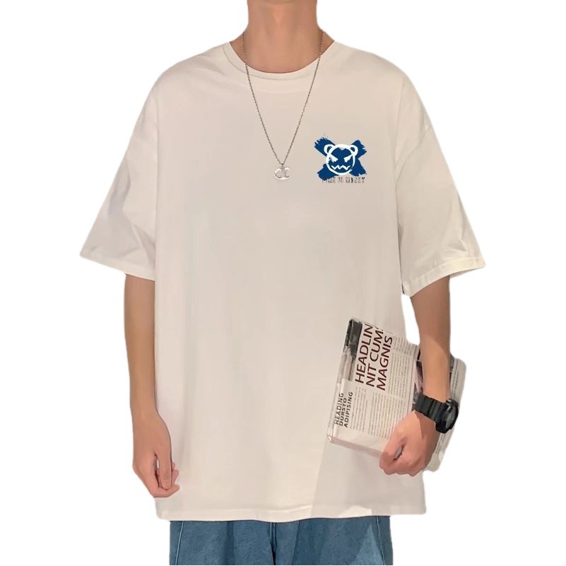 Camiseta de manga corta para hombre de verano ins Hong Kong estilo pareja versátil suelta más tamaño diablo Smiley media manga camiseta casual top