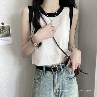撞色圆领背心女夏季新款辣妹吊带显瘦外穿无袖上衣潮