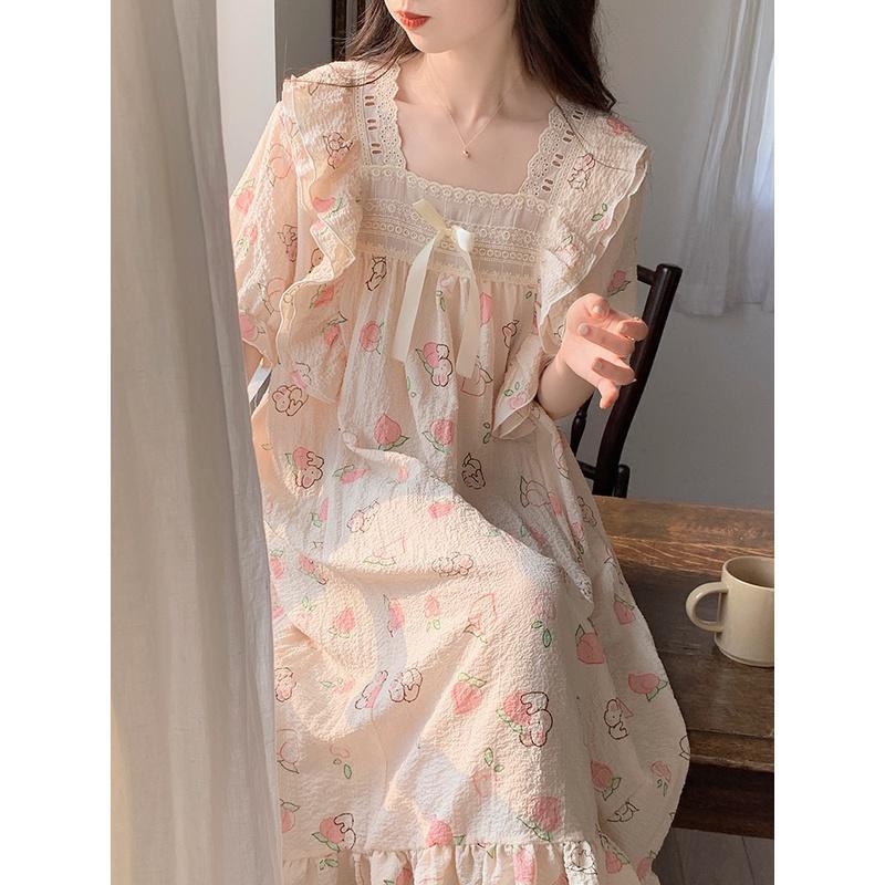 Camisón de verano de dibujos animados de las mujeres lindo dulce en línea celebridad manga corta estilo princesa pijamas verano homewear de las mujeres puede salir