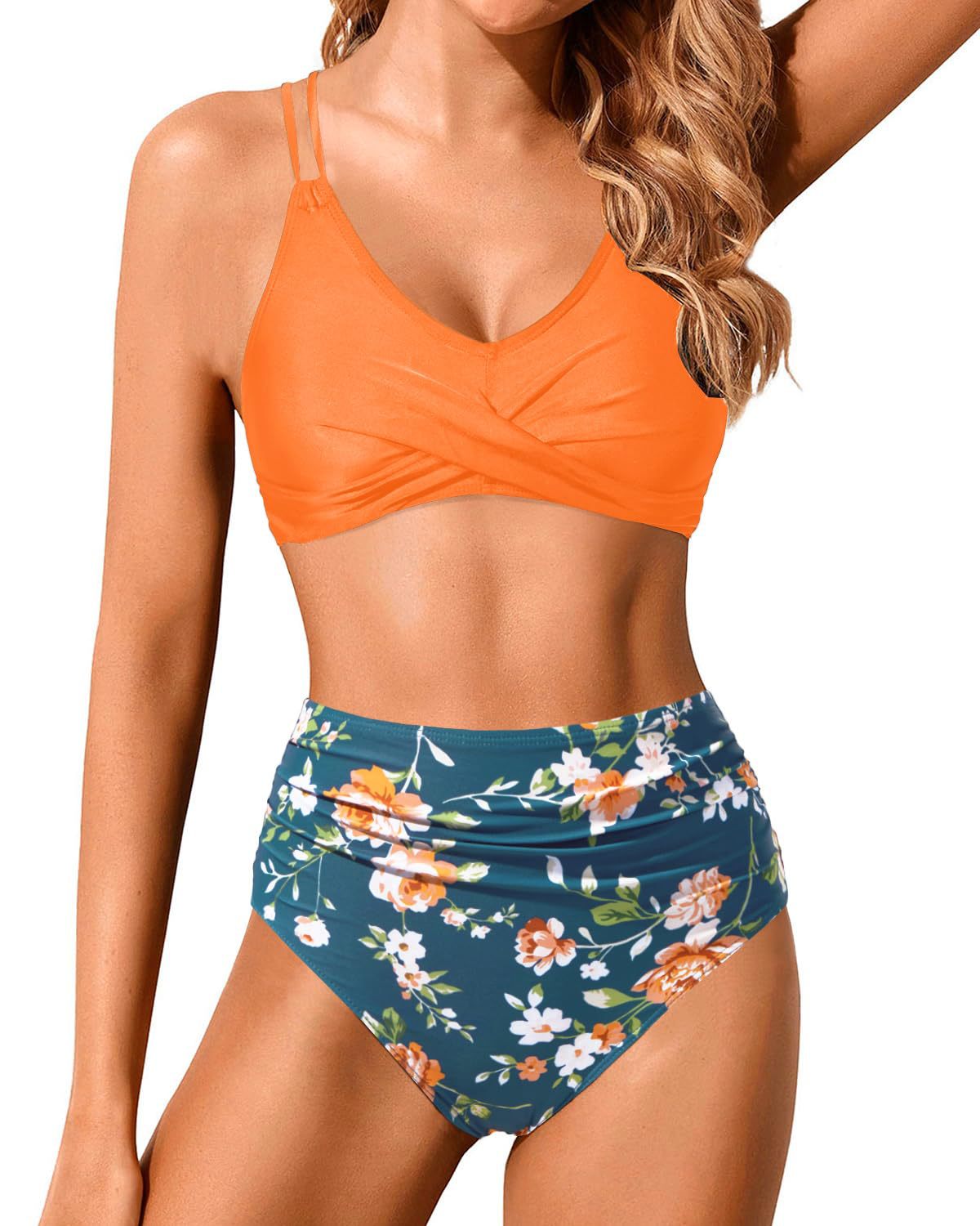 오렌지-오렌지 플로럴 팬츠