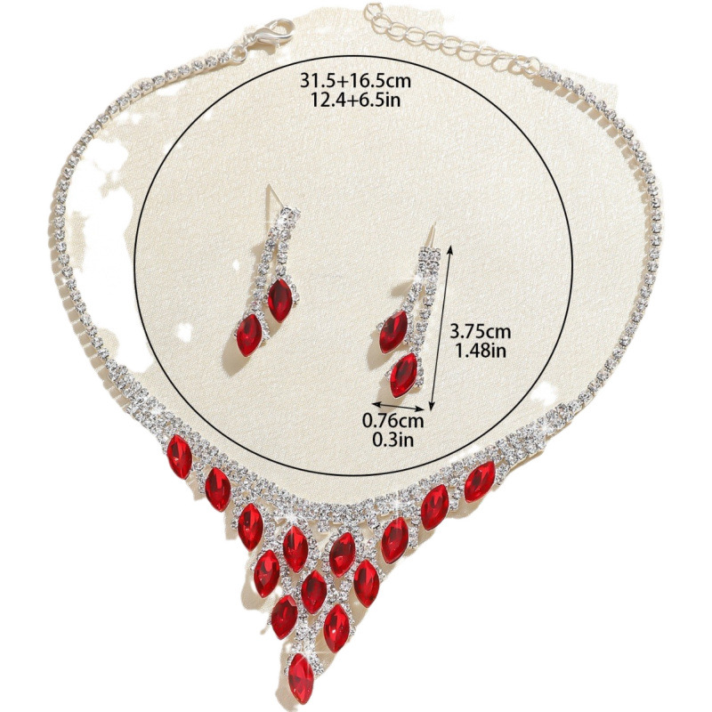 Fashionable temperament exquisite high end light luxury blue crystal rhinestone necklace earrings set women's dress accessories bridal jewelry_voghion.com