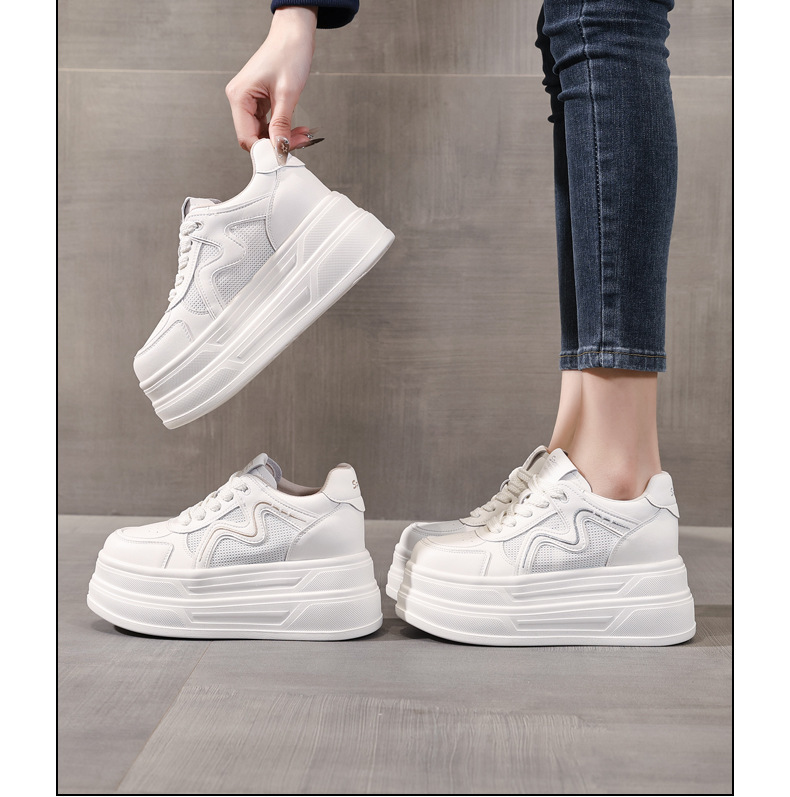 Giày sneaker nữ đế dày tăng chiều cao phong cách thể thao — màu be chi tiết 17