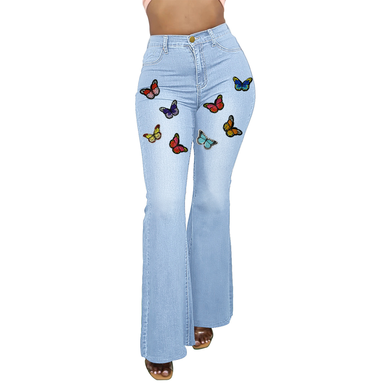 Micro-Elastic Embroidery Painting Bootcut Jeans NSWL116470