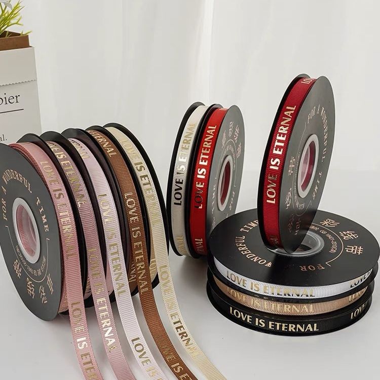1cm English Bronzing Fragrance Ribbon Large Letter Ribbon Flower Gift Cake Packaging Decorative Rib Ribbon
