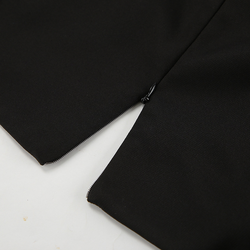 Autumn Winter Sexy Mysterious V neck Long Sleeve Office Pleated Slim Fit Slit Classic Dress Black Dress
