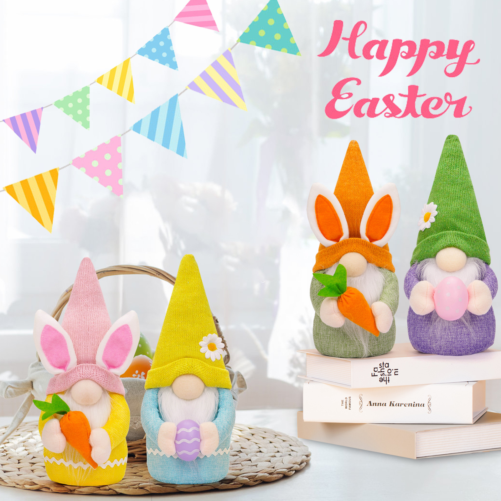 Cruz-frontera nueva muñeca de conejo de Pascua con rábano huevo colorido conejo lindo muñeca decoración decoraciones navideñas