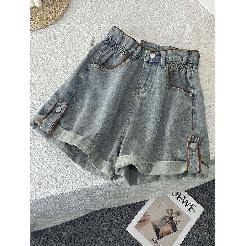 Summer High-Waisted Rolled-Up Denim Shorts for Women 2025 New Loose Slimming Flower Bud Wide-Leg Pants Trendy Hot Pants