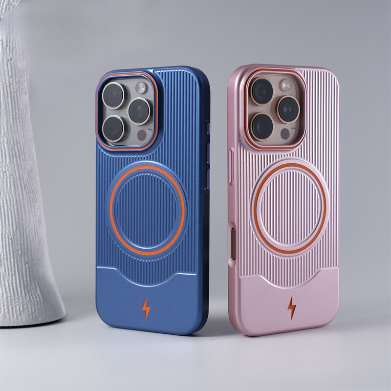 iPhone16promaxに適した波形メタルペイント磁気電話ケースApple 15コントラストカラーのハイエンド保護カバー|undefined