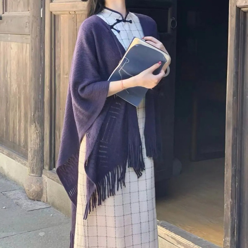 百搭旗袍披肩清新文艺流苏厚空调披肩镂空外搭配旗袍开衫白色披肩|undefined