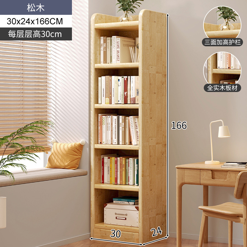 Estante de estantería de madera maciza, estantería de esquina de piso, gabinete de almacenamiento lateral de costura estrecha para el hogar, gabinete simple integrado contra la pared