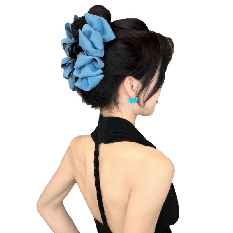 新しい 13cm 大きなデニム バブル グリッパー、夏の甘くてスパイシーなスタイルのプリーツ デニム ヘアピンは後頭部に非常に目立ちます|undefined