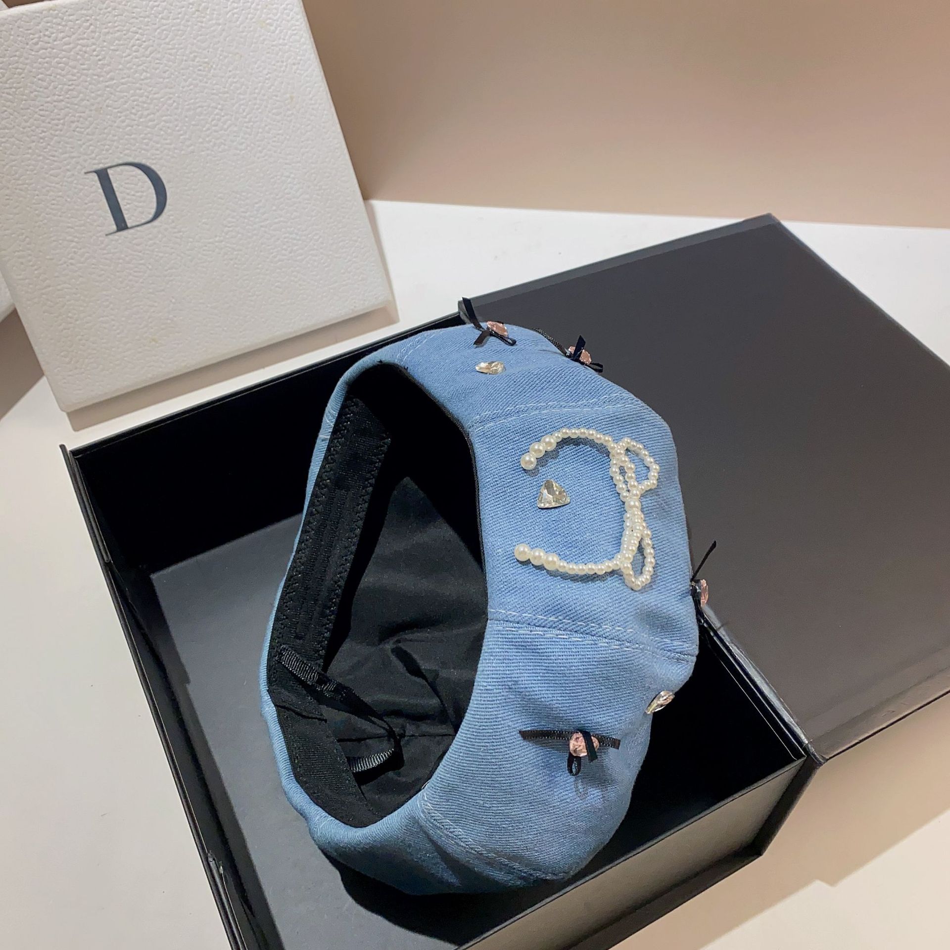 Veelzijdige, schattige baret, dunne, kleine, elfenstrik, achthoekige denim hoed in de lente en zomer_voghion.com