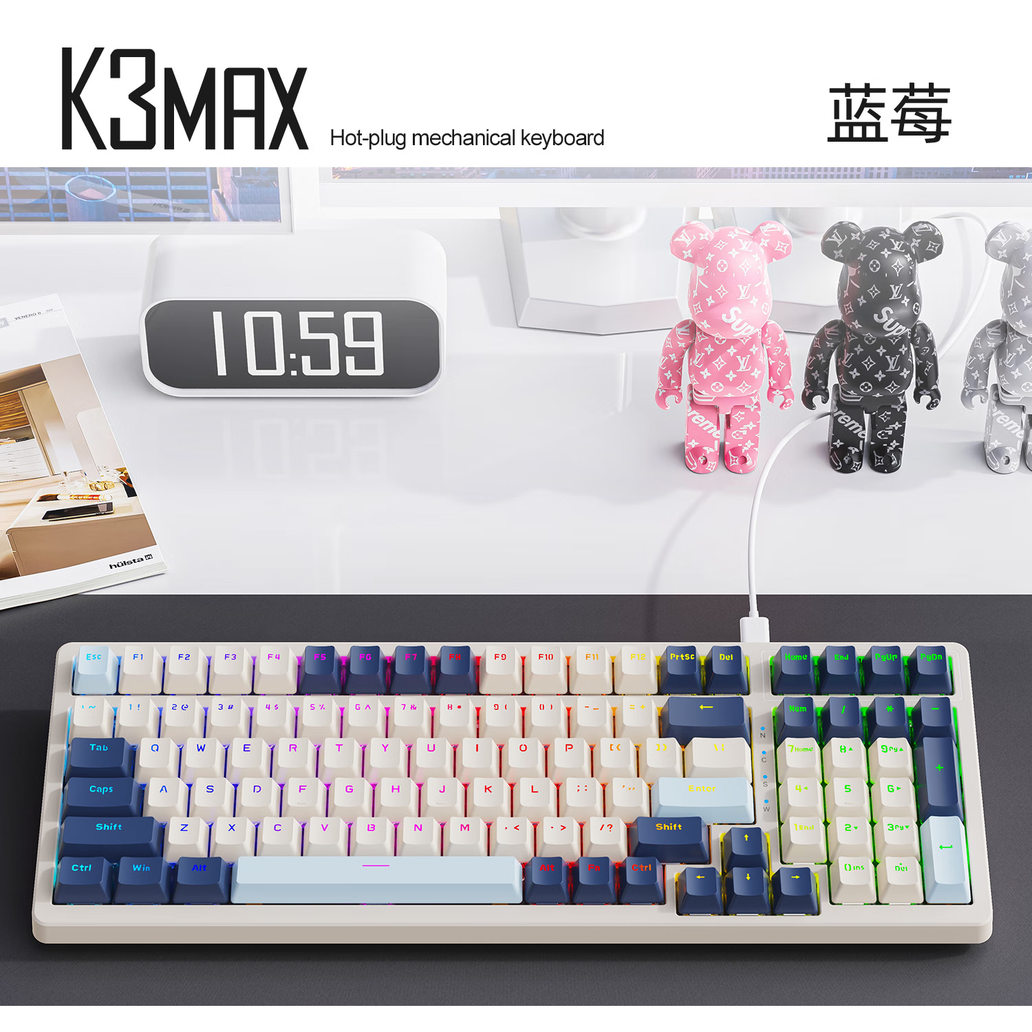 Teclado mecánico K3MAX personalizado estructura de junta en caliente intercambiable 100 teclas de escritorio computadora portátil de oficina
