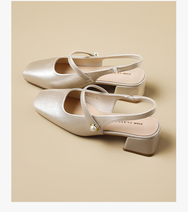 Sandal nữ mũi vuông quai ngang gót thấp phong cách Pháp — Rượu sâm banh NM20 chi tiết 24