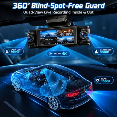 Driving recorder 4-channel recording, front and interior cameras