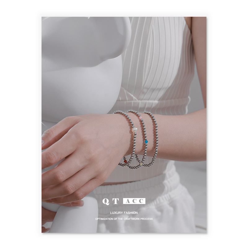 De Acero de titanio de moda fresco hip hop estilo Piedra Natural apilados de perlas de agua dulce natural pulsera textura ins pulsera para hombres y mujeres